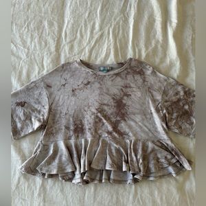 Good luck gem mid length cream & brown tie dye shirt